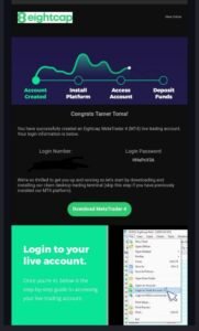  אישור פתיחת חשבון מסחר אמיתי Live ברוקר Eightcap