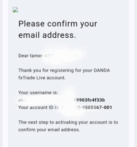 אישור הרשמה לחשבון מסחר OANDA fxTrade Live